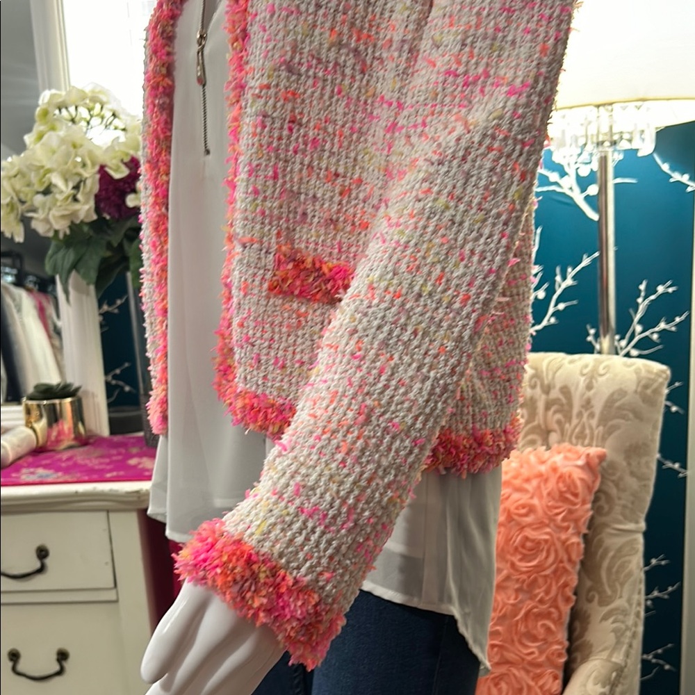 Zara Pink and White Tweed Blazer